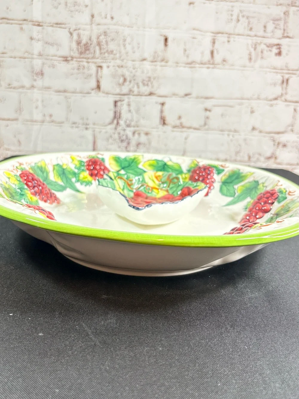 Hand-Painted Grape Ceramic Serving Platter - Red & Green